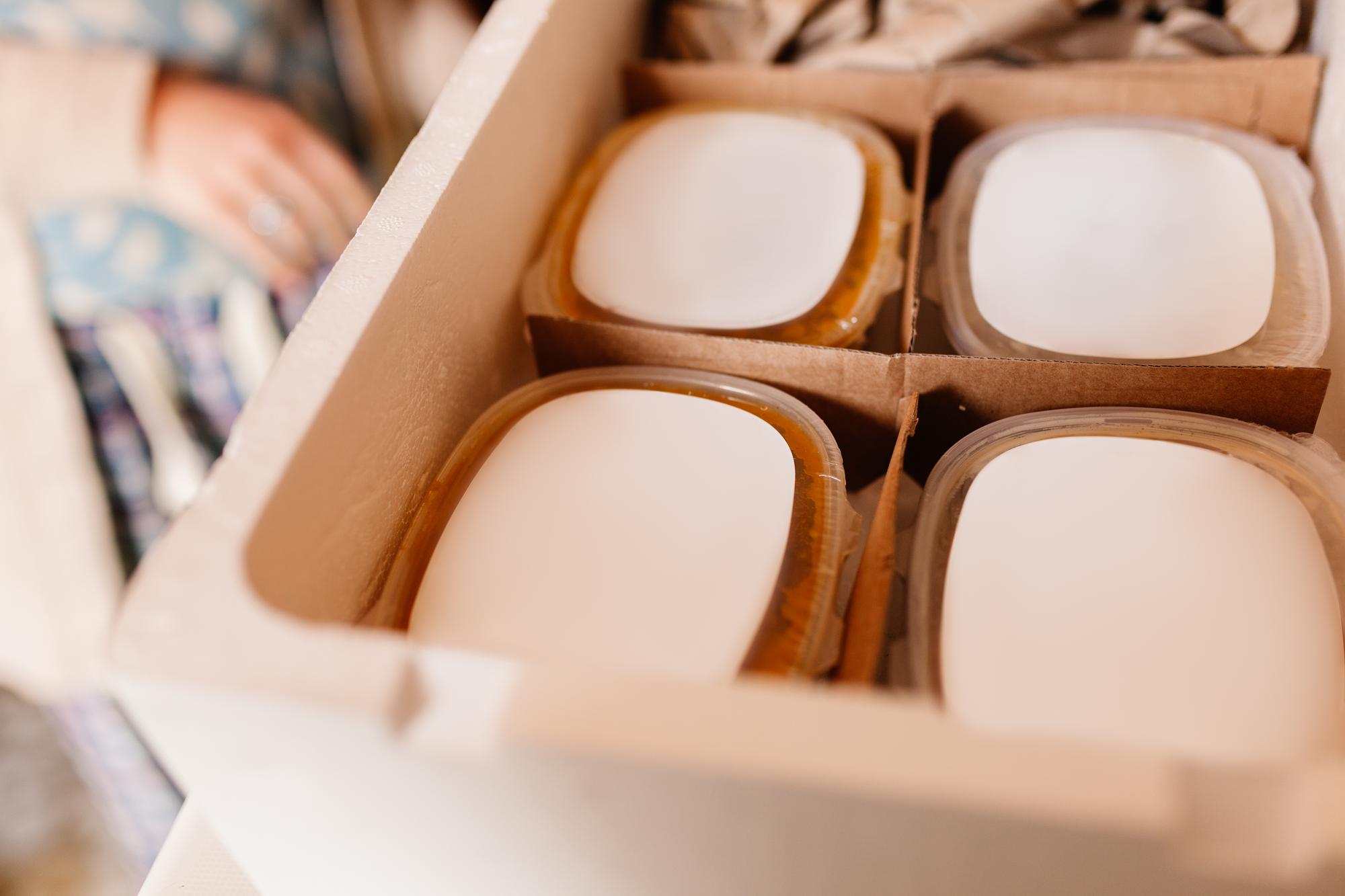 stacked boxes and tasting plates